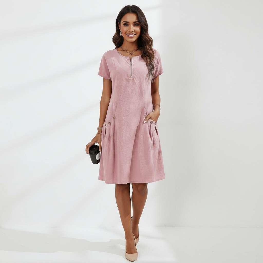 Robe Décontractée à Manches Courtes avec Poches et Fermeture Zippée mehdi tal3a 3lih
