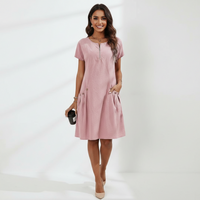Short-sleeved Dress With Pockots And Zipper Women's Summer Clothing