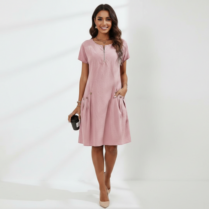 Robe Décontractée à Manches Courtes avec Poches et Fermeture Zippée mehdi tal3a 3lih
