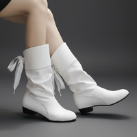 Student Knight Low Heel Round Head Slingback Mid-calf Boots