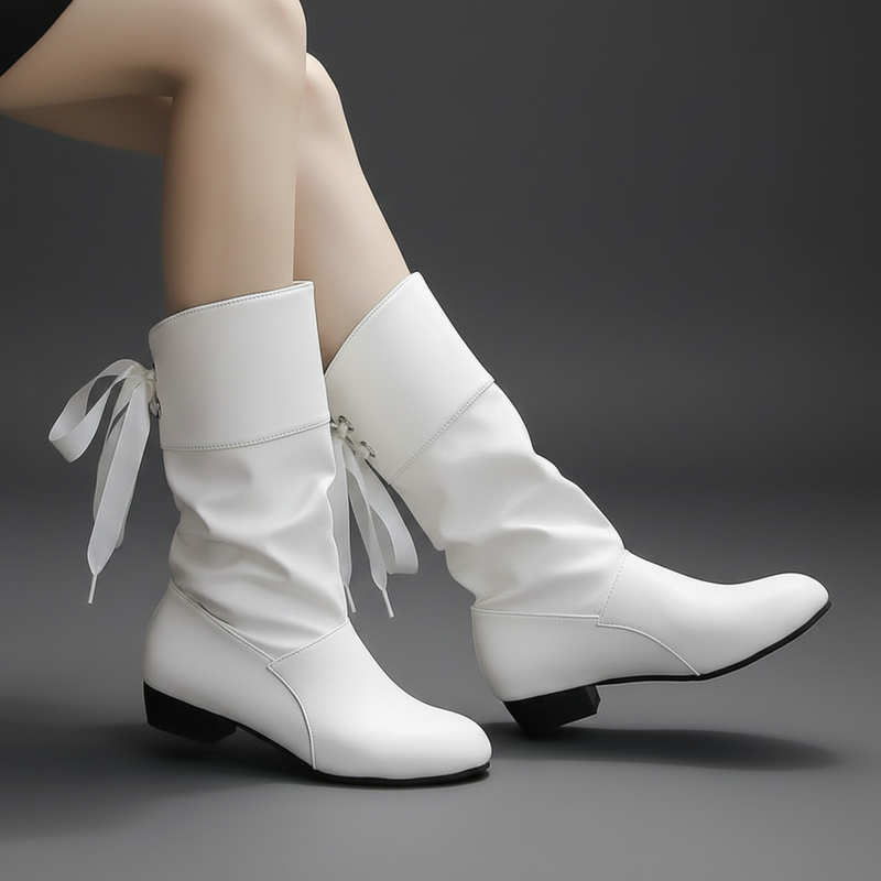 Student Knight Low Heel Round Head Slingback Mid-calf Boots