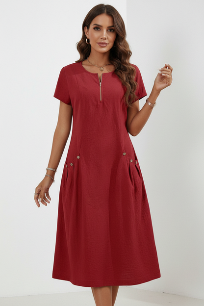 Robe Décontractée à Manches Courtes avec Poches et Fermeture Zippée mehdi tal3a 3lih