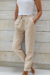 Cotton And Linen Women's High Waist Elastic Waist Solid Color Cotton And Linen Casual Pants